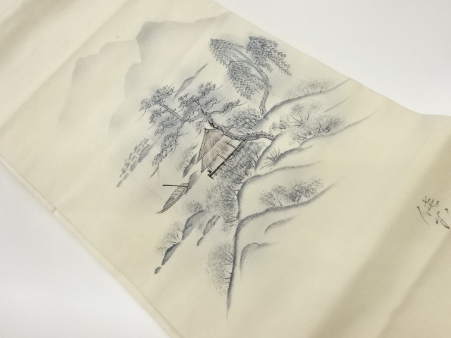 JAPANESE KIMONO / VINTAGE NAGOYA OBI / TSUMUGI / MOUNTAINS & BOAT / ARTIST WORK